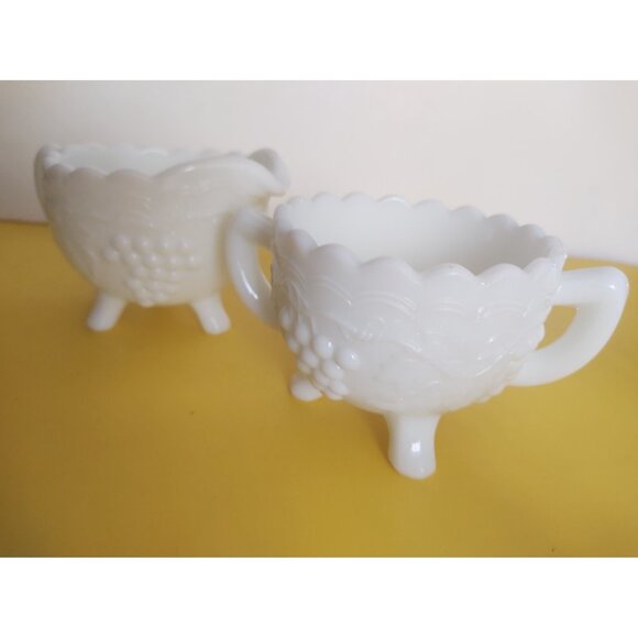 Imperial Glass "Grape Vine" milk glass creamer and open sugar set. - Picture 9 of 9